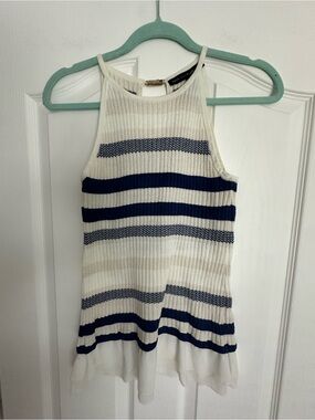 White House Black Market White and Navy Ribbed Halter Tank